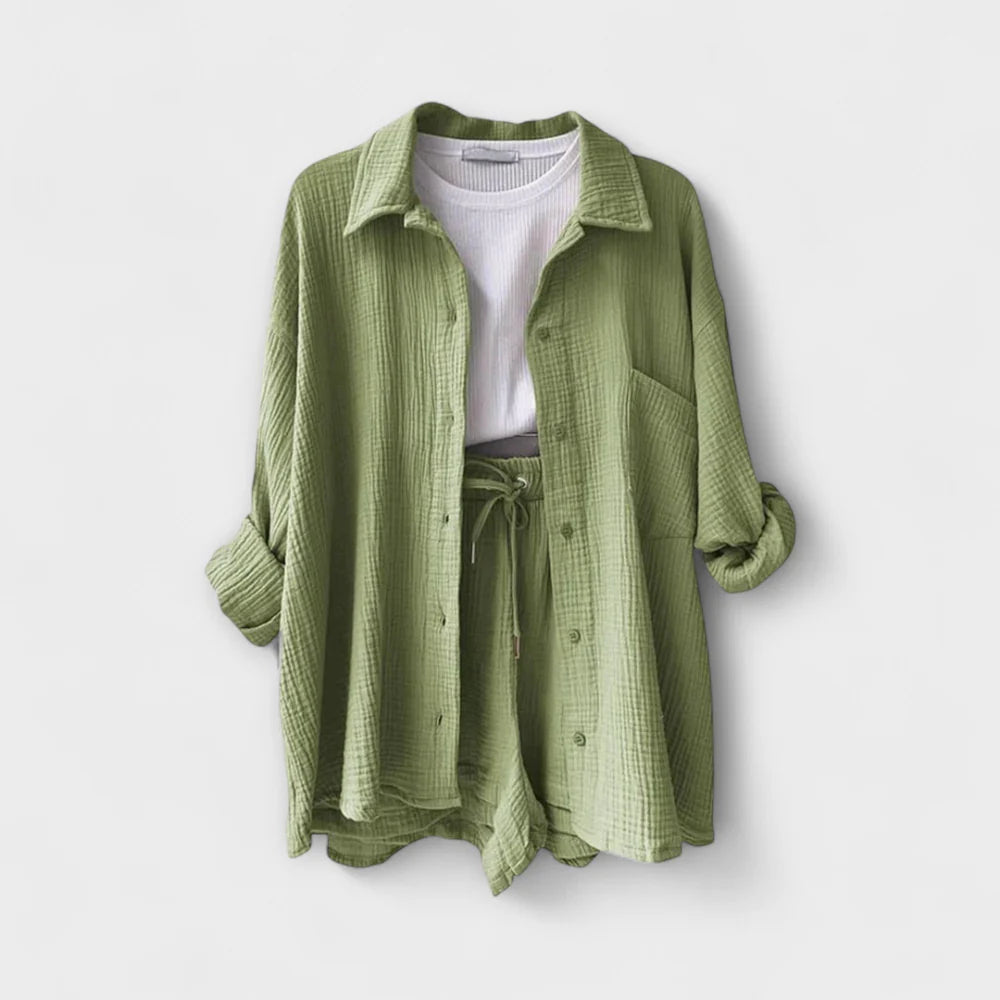 VANESSA 2-PIECE BUTTON UP AND SHORTS SET