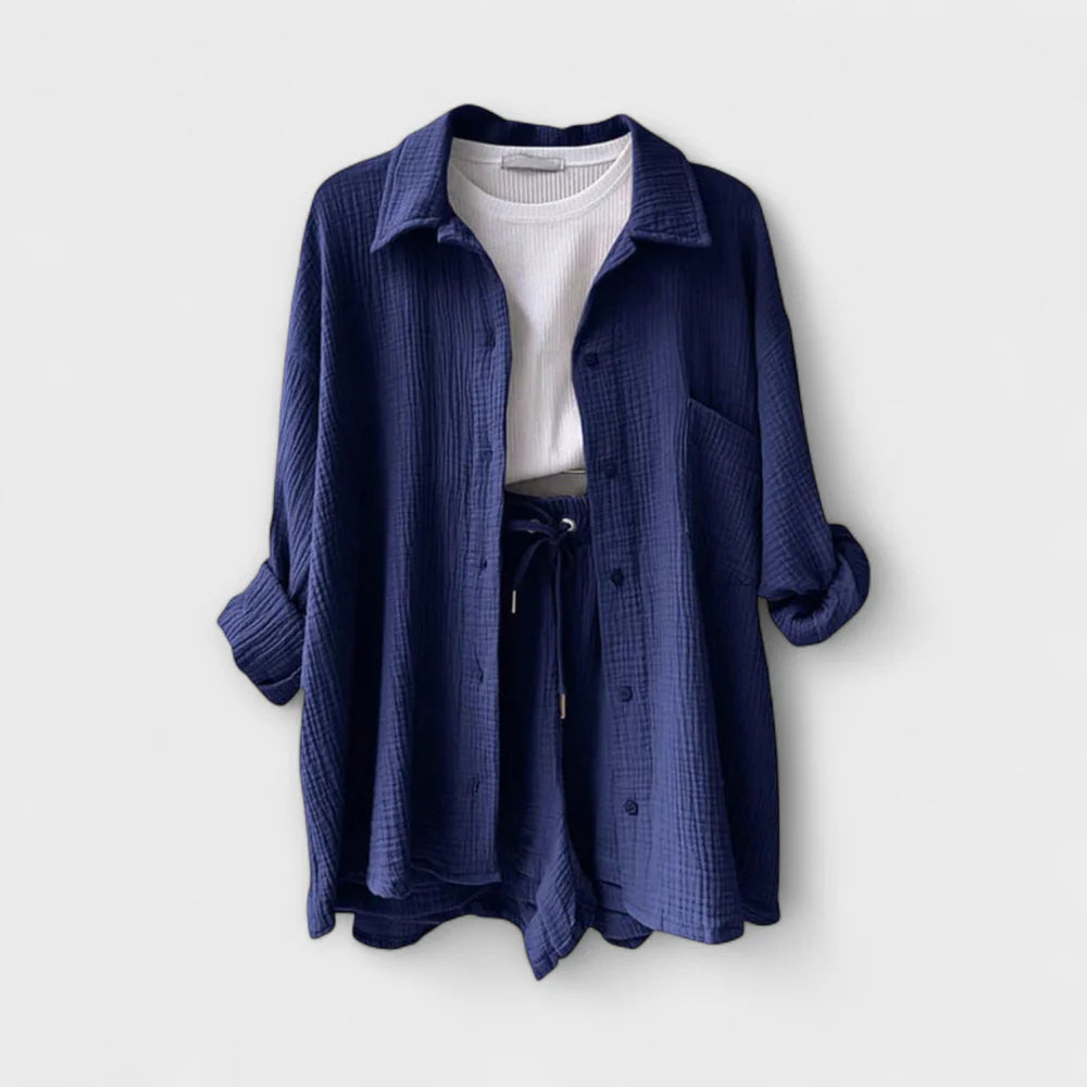 VANESSA 2-PIECE BUTTON UP AND SHORTS SET