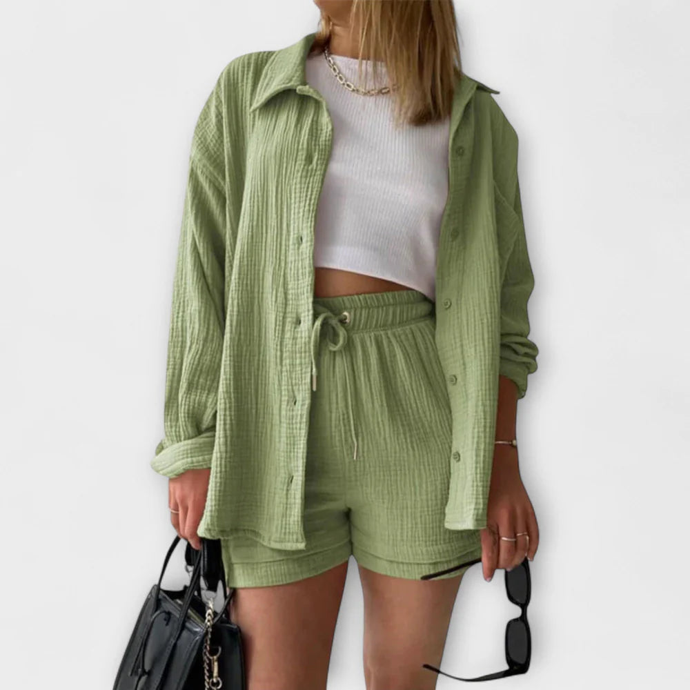 VANESSA 2-PIECE BUTTON UP AND SHORTS SET