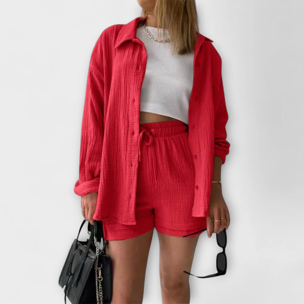 VANESSA 2-PIECE BUTTON UP AND SHORTS SET