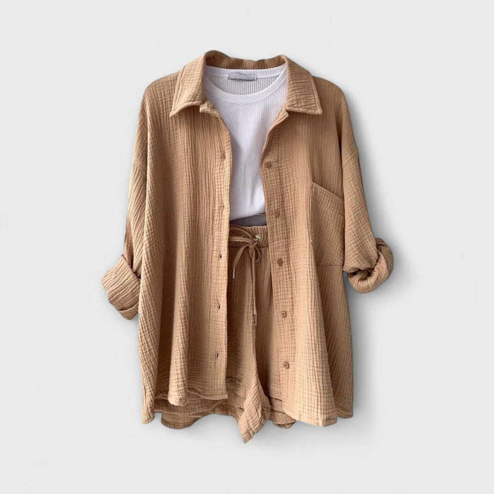 VANESSA 2-PIECE BUTTON UP AND SHORTS SET