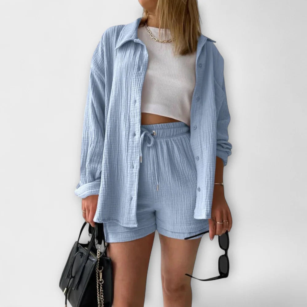 VANESSA 2-PIECE BUTTON UP AND SHORTS SET