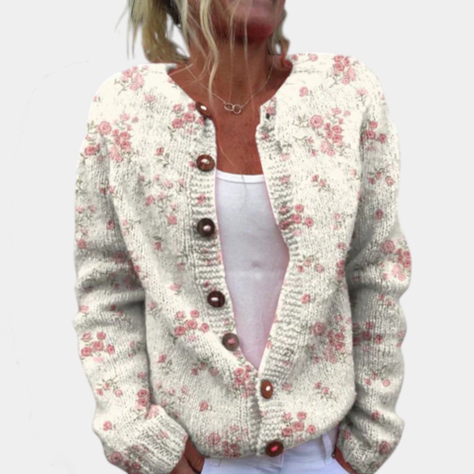 LEANNA - FLORAL PRINT BUTTON UP CARDIGAN SWEATER
