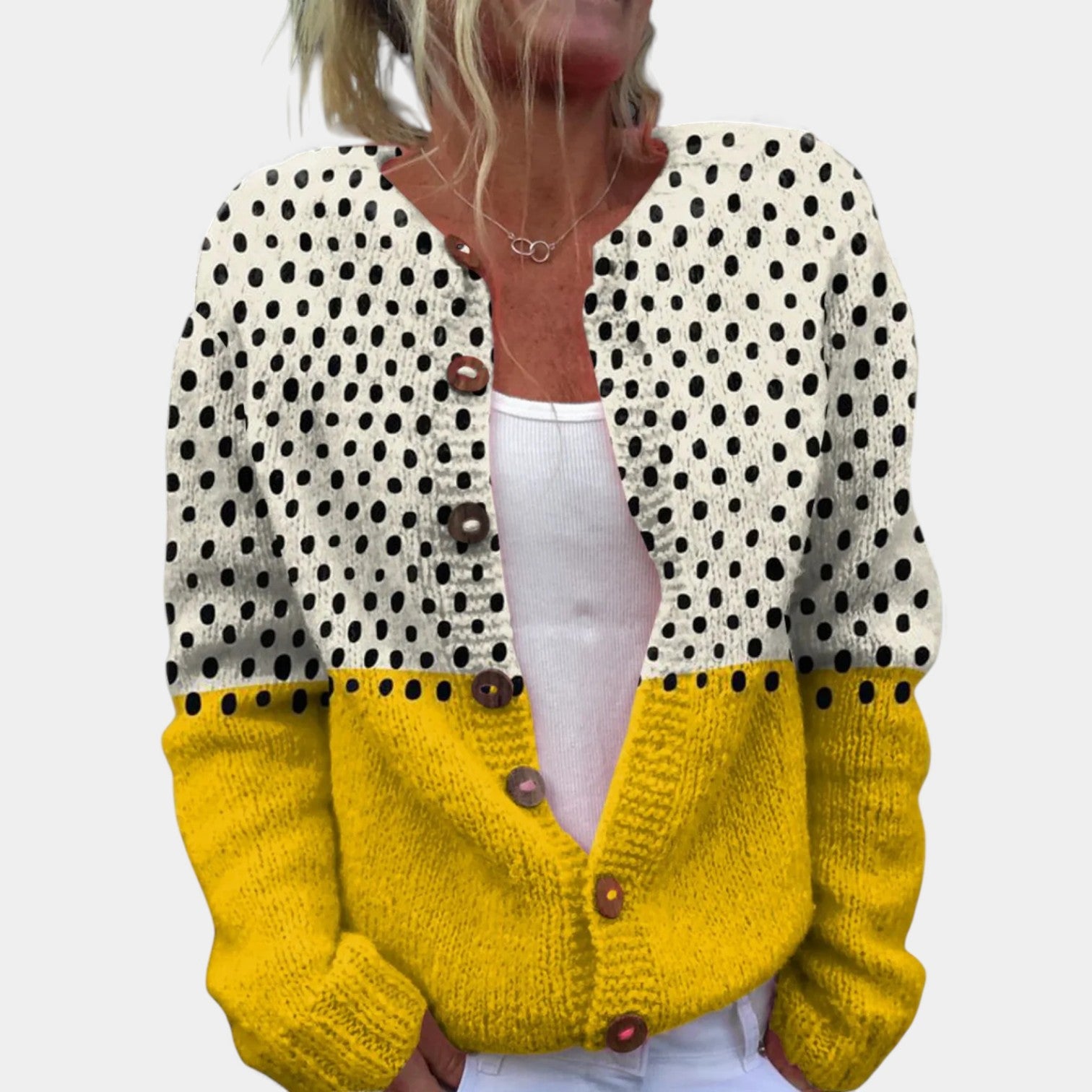 DENISE - POLKA DOT BUTTON UP CARDIGAN