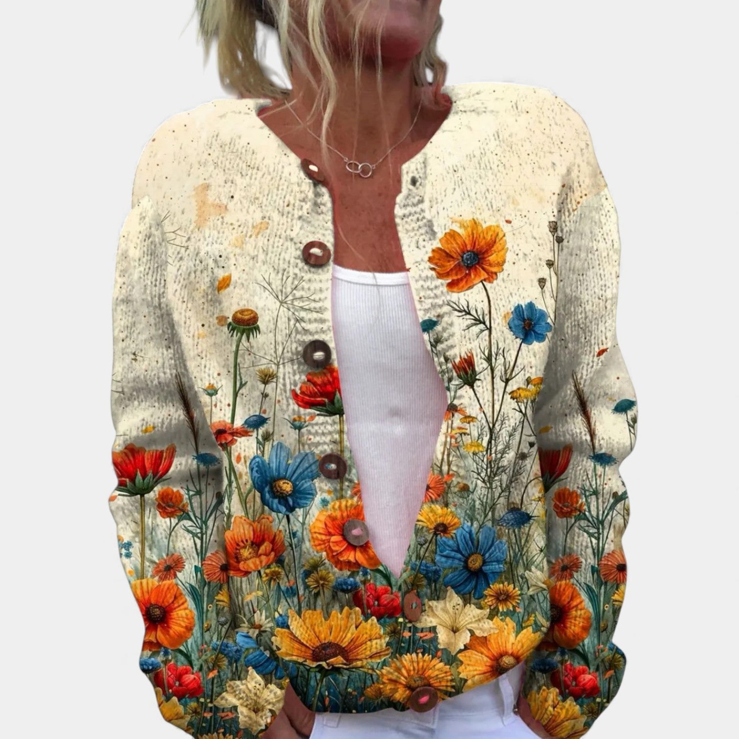 ARTEMIS - ART PRINT BUTTONED SWEATER