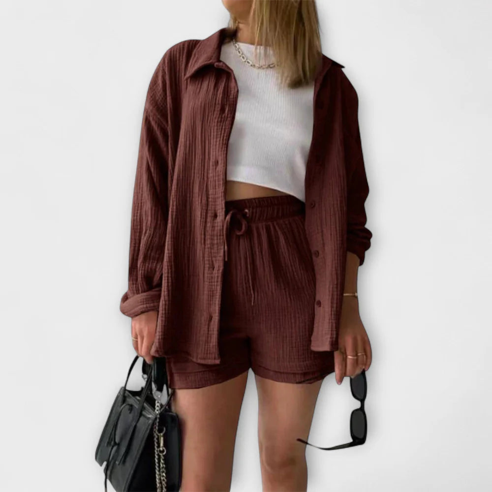 VANESSA 2-PIECE BUTTON UP AND SHORTS SET