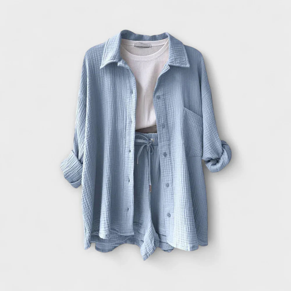 VANESSA 2-PIECE BUTTON UP AND SHORTS SET