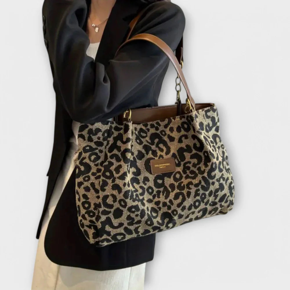 BENITA LEOPARD CANVAS TOTE HANDBAG