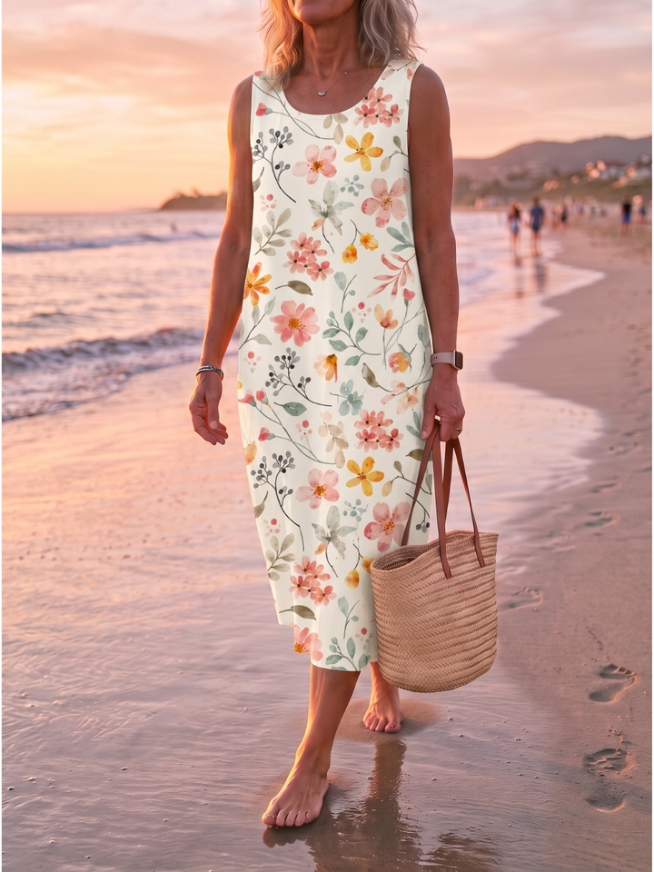 DONNA™ - FLORAL SLEEVELESS MIDI DRESS