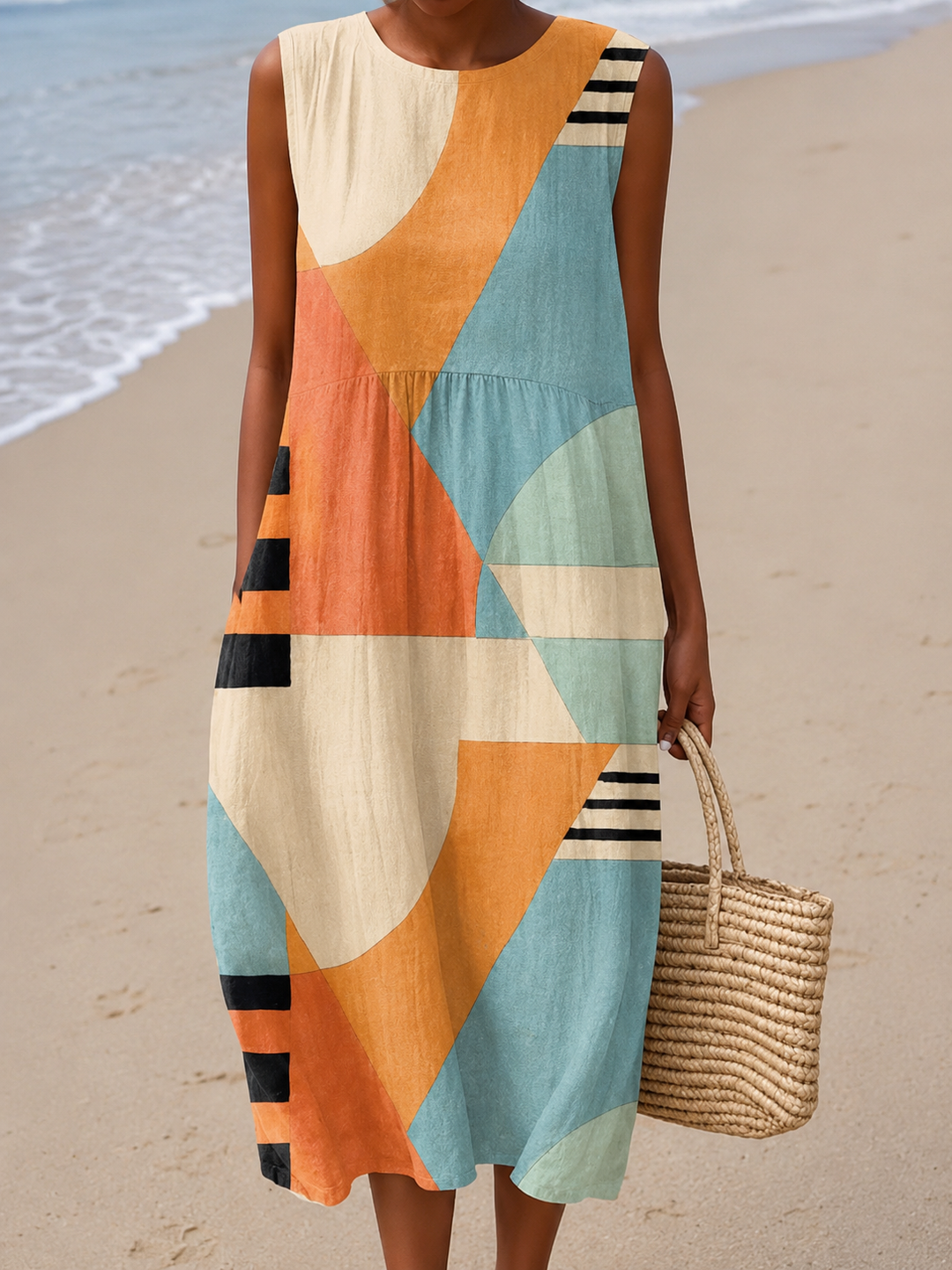 IRIS™ - GEOMETRIC SLEEVELESS MIDI DRESS