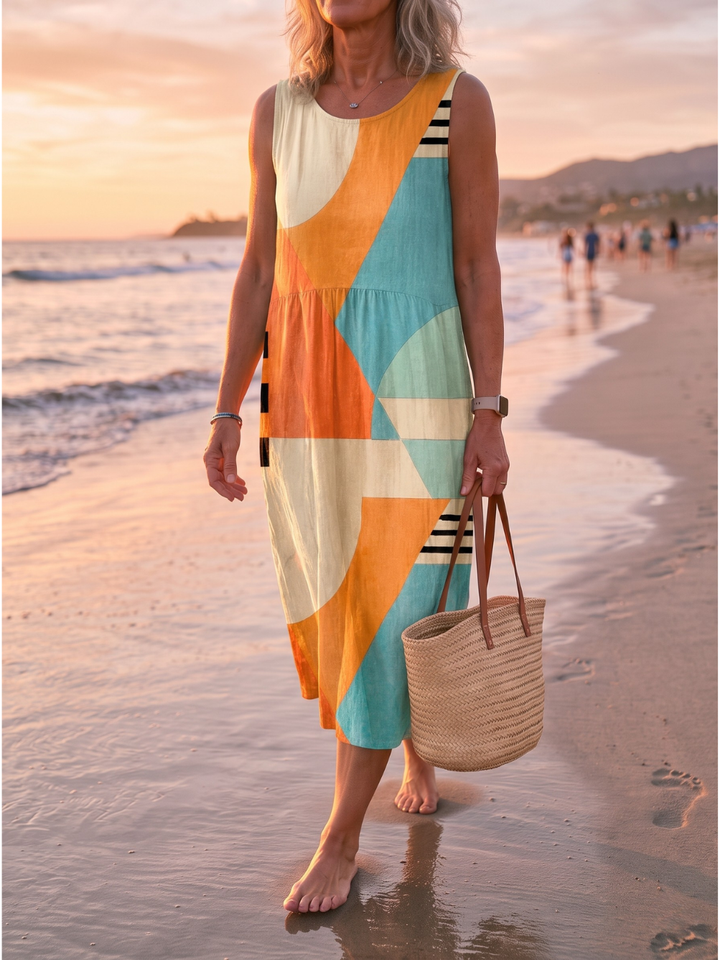 IRIS™ - GEOMETRIC SLEEVELESS MIDI DRESS