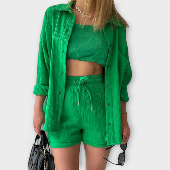 VANESSA 2-PIECE BUTTON UP AND SHORTS SET