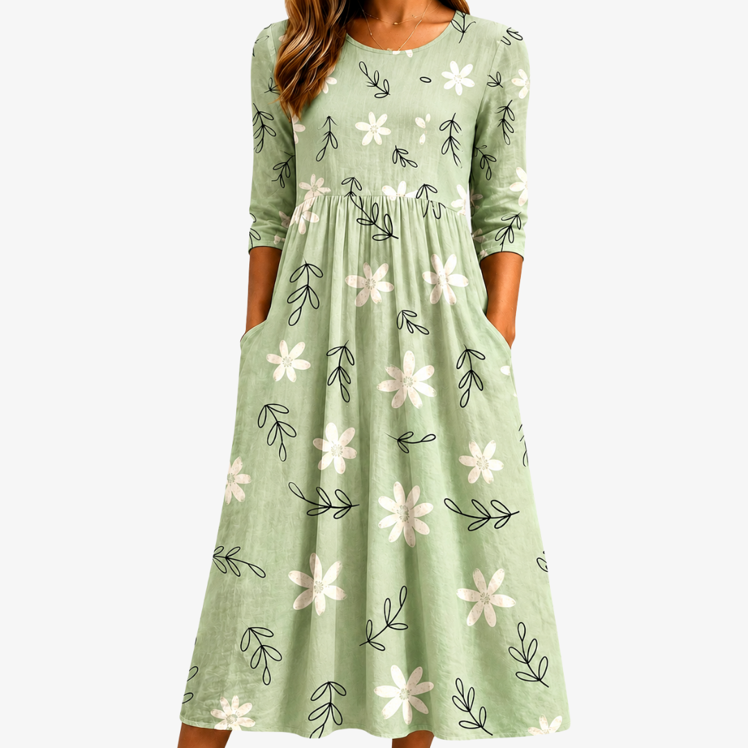 BERTHA™ - ELEGANT FLORAL MIDI DRESS