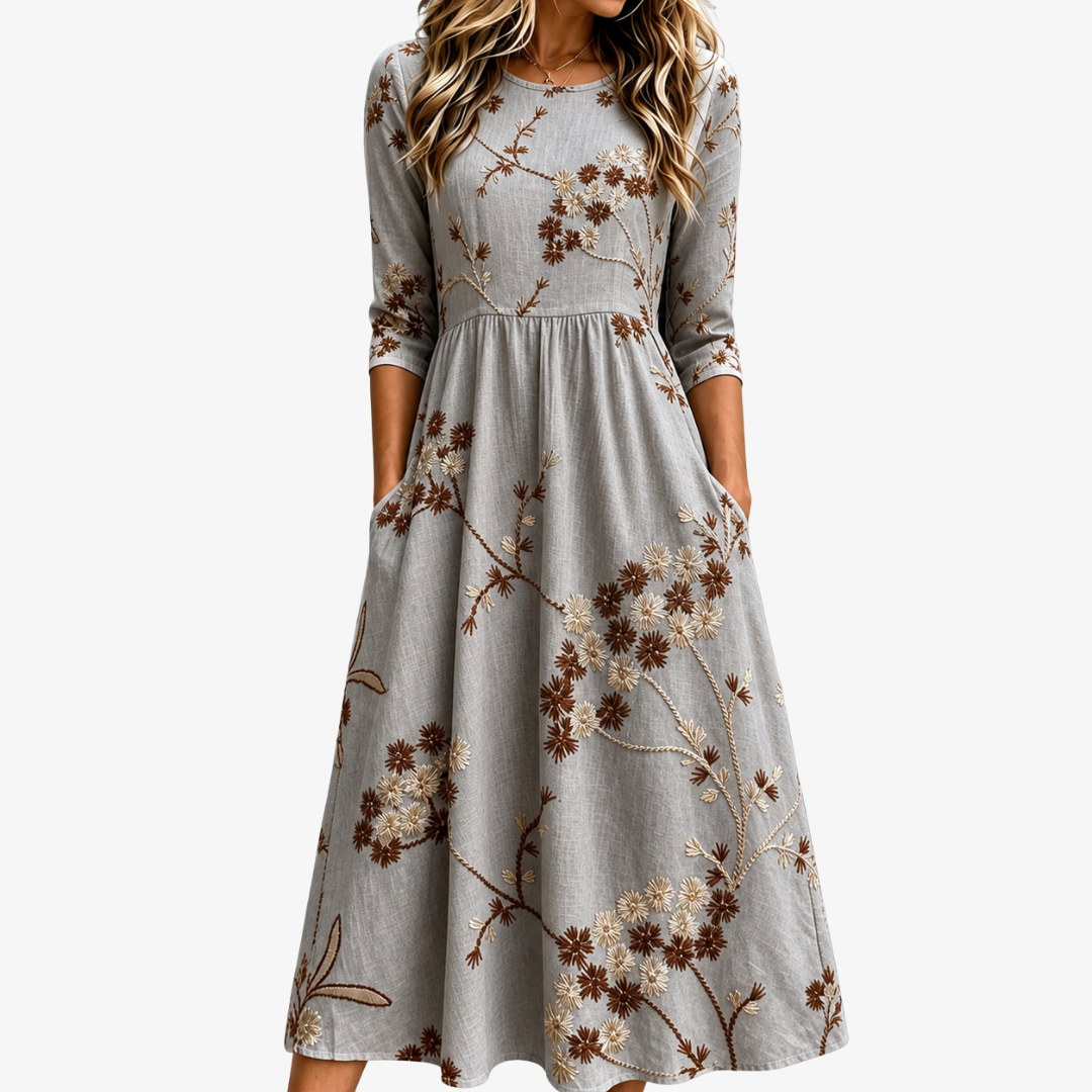 HATTIE™ - ELEGANT FLORAL MIDI DRESS
