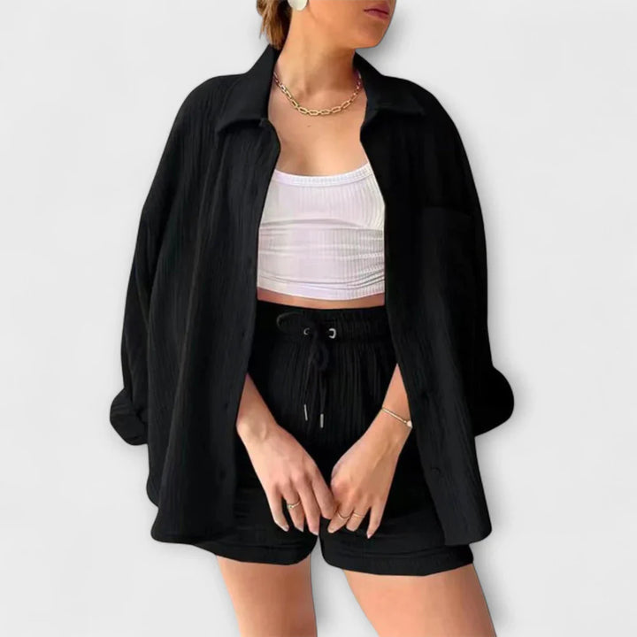 VANESSA 2-PIECE BUTTON UP AND SHORTS SET