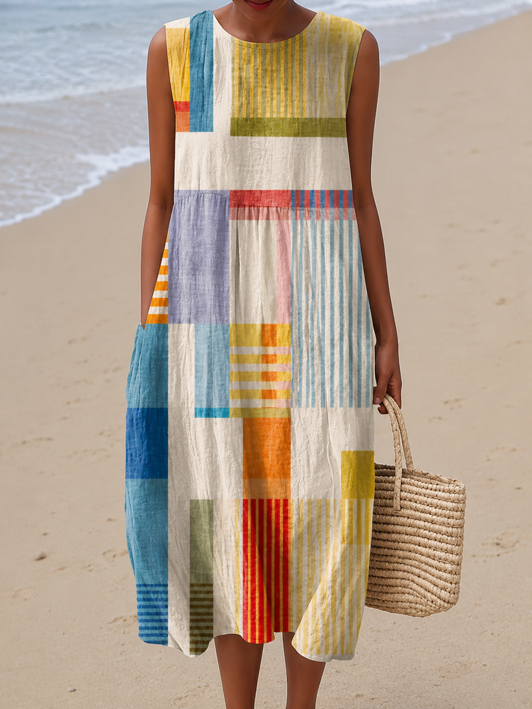 EVE™ - PATCHWORK SLEEVELESS MIDI DRESS