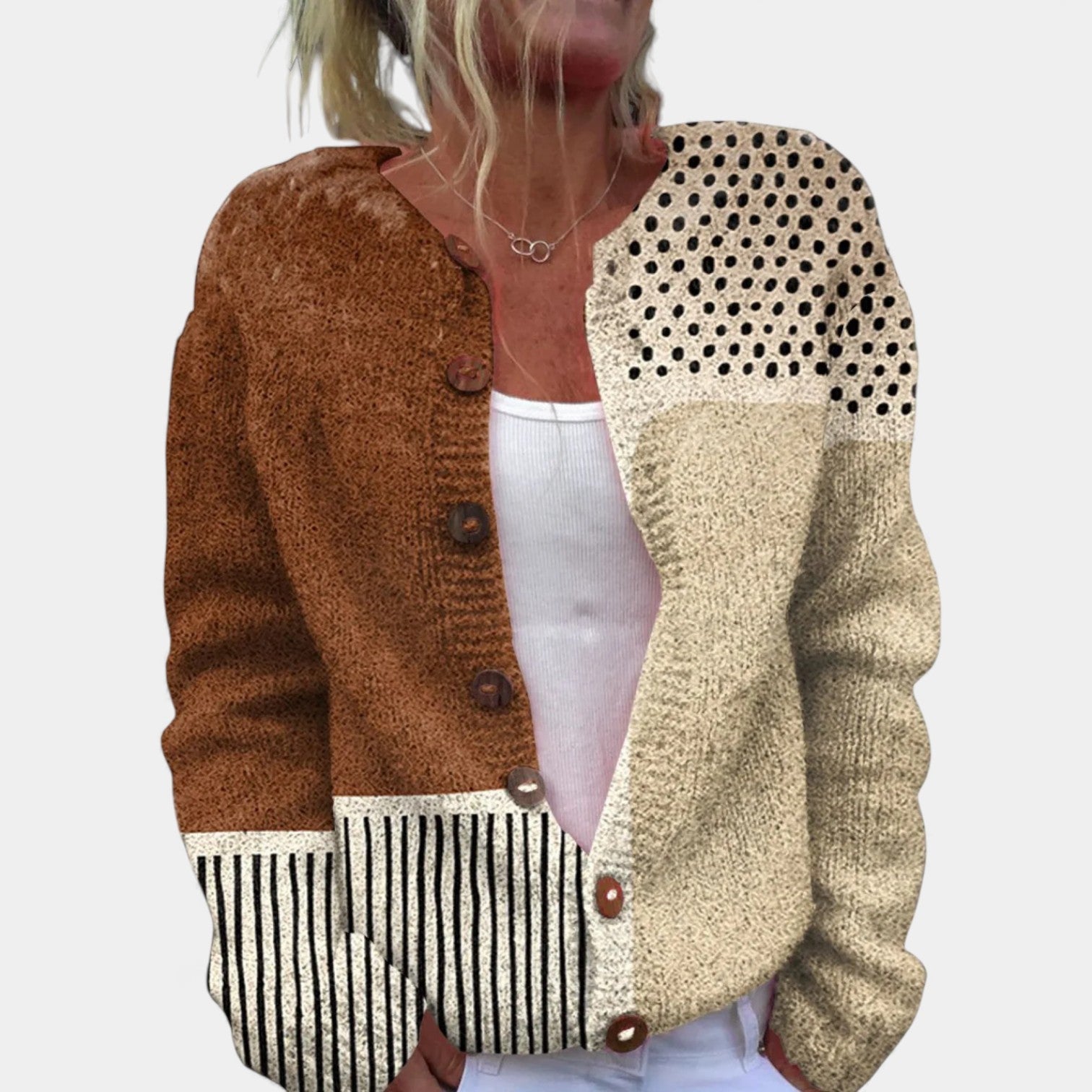 NADIA - ELEGANT POLKA DOT BUTTON UP CARDIGAN