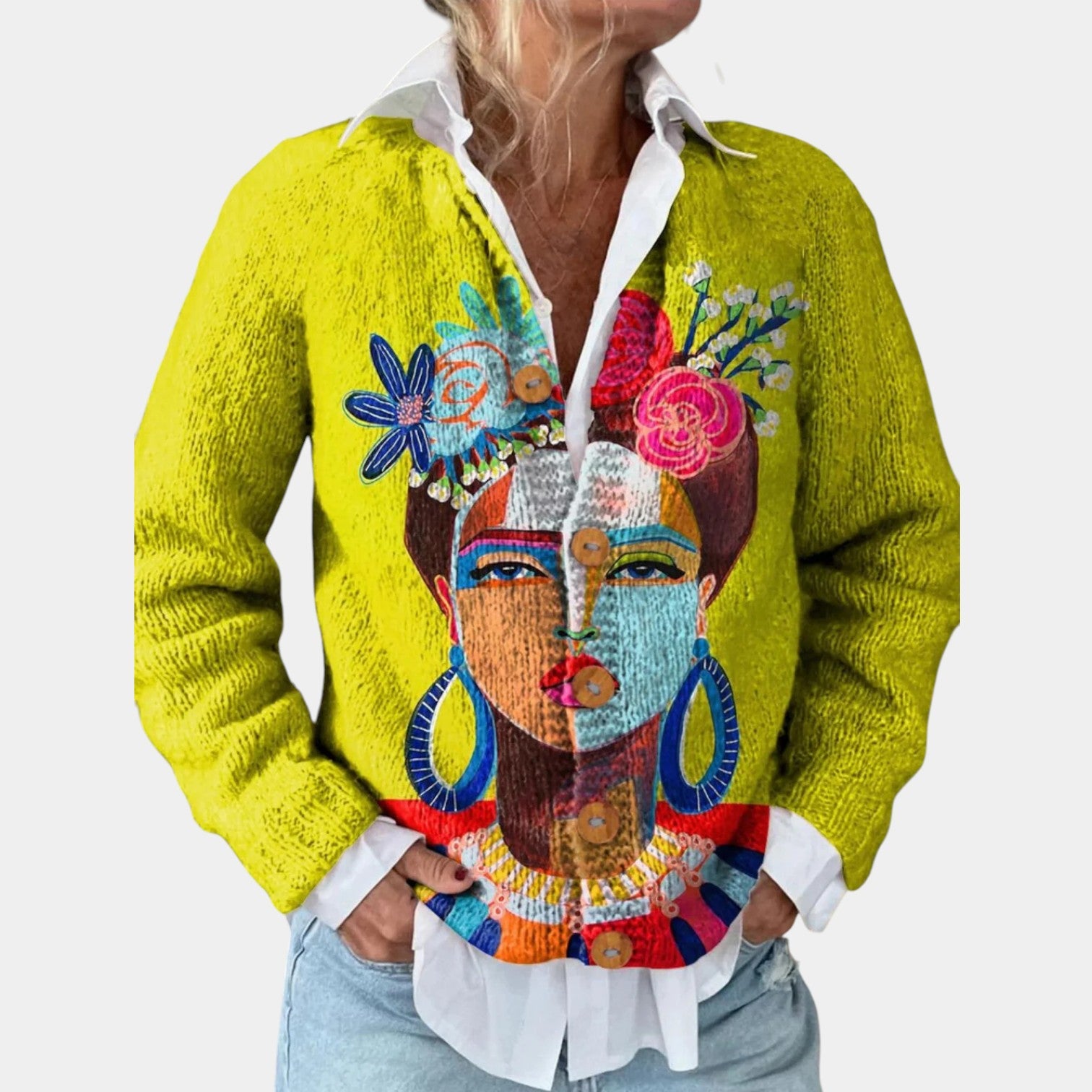 FREDA - ART PRINT KNITTED WINTER CARDIGAN